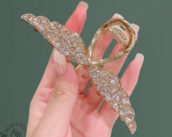 Angel Wing Rhinestone Hair Claw Clip, Gold Alloy Barrette