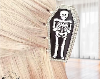 Gothic Skeleton Coffin Hair Claw with Rhinestones Halloween Clip