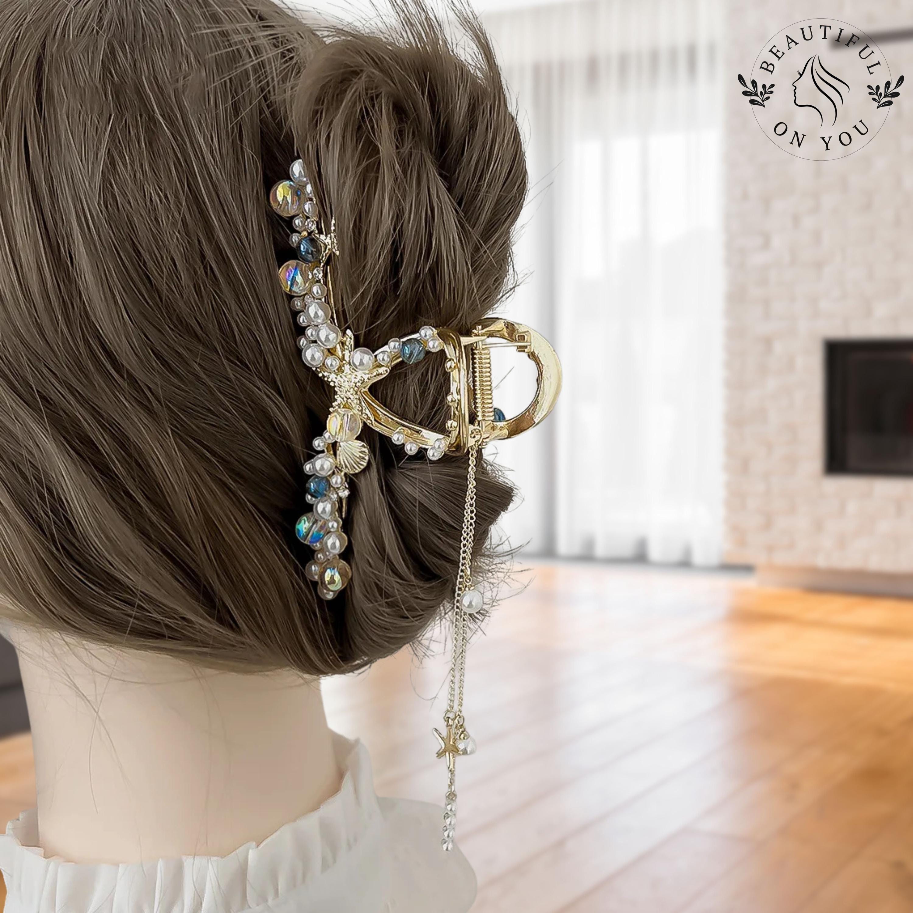 Beaded Pearl-Look Rectangle Hair Clips - Light Blue Pair.  Ornate & beautiful Blue Pearl Hair Clip - Etsy main image 2