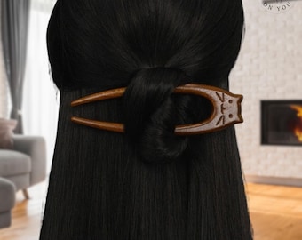 Sandalwood Cat Hairpin, Handmade Wooden Hair Fork, Retro Accessory