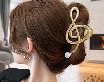 Pearl Treble Clef Hair Claw: Music Lover Gift