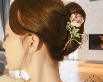 Rose Hair Claw Clip, Vintage Floral Accessory