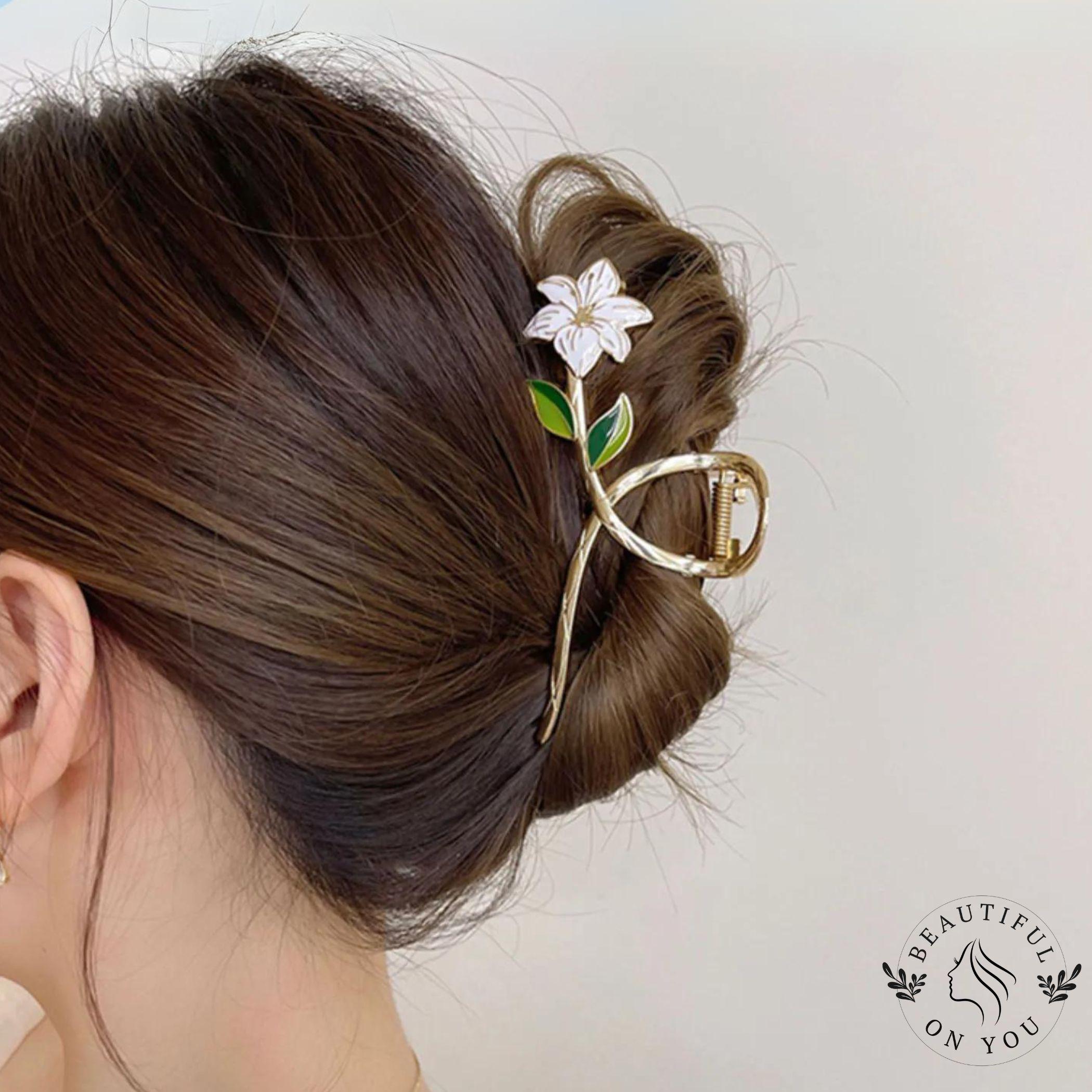 Bohemian Style Floral Hair Claw Hair Clip, Green Toned Alloy, Women\'s Hair Acrylic Green Flower Hair Claw Clip – Ms Pepper main image 2