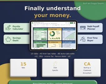 Ultimate Irish Budget Tracker & Payslip Calculator | Google Sheet | Built by Chartered Accountant | Tax Refund, Pension, Savings