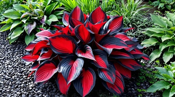 Red Black Hosta Bulbs – Rare Ornamental Shade Plant, Gothic Garden Perennial (Bare Root)