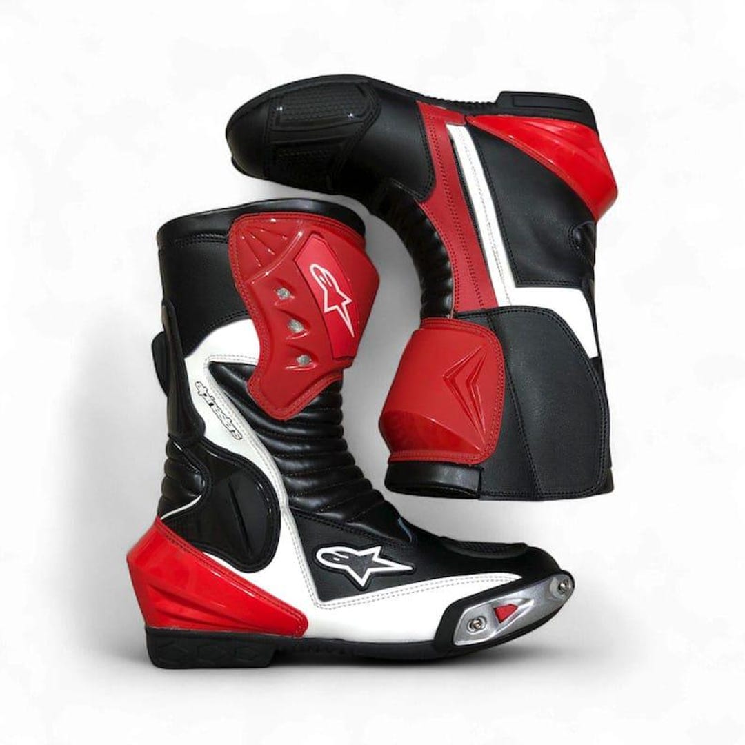 Alpinestars Leather Motorcycle Racing Boots | Black, Red, and White ...