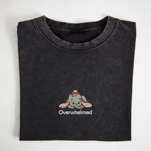 Custom Unisex Acid Wash Embroidered Dumbo T-Shirt, Hand Embroidered Ready To Fly Tee, Vintage Washed Oversized Gift