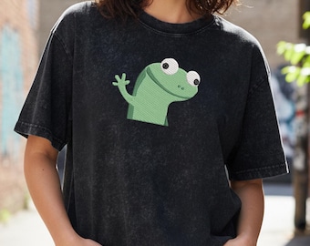 Embroidered Washed T-Shirt, Disney Hopper 2026 Lizard Tee, Vintage Acid Wash Top, Cute Reptile Embroidery, Disney Fan Gift, Movie Shirt