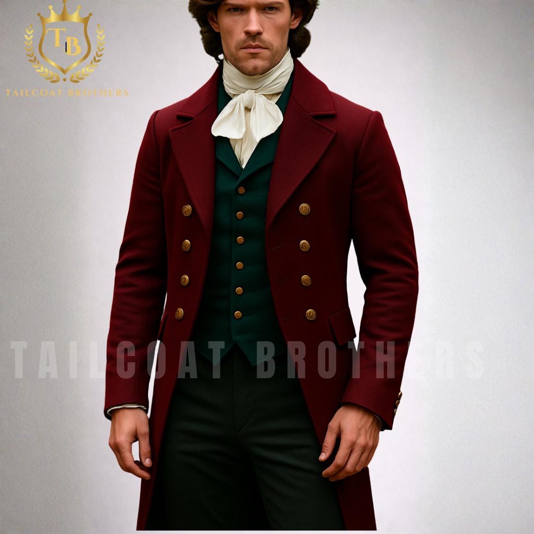 Men’s Burgundy Regency Tailcoat Jacket | Victorian Mr.darcy Suit ...