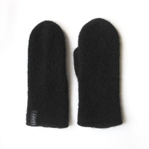 Black mohair mittens, Hand-knitted and felted mittens