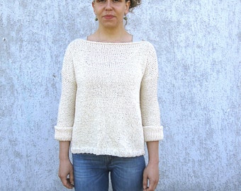 Hand knitted sweater / cream knit sweater