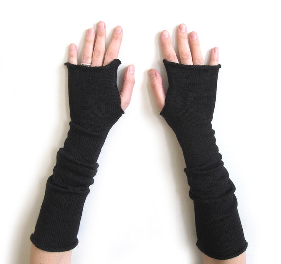 1pair Long Arm Long Thumb Hole Gloves Fingerless Glove Arm Winter Warmer Sleeves 