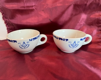 Antique Buffalo China Masonic Charles W Cushman 1913 Bouillon Cups Set of 2