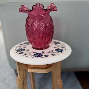 Vintage Fenton Cranberry Glass Daffodil Vase - 8 Inch Ruffled Rim - Real Gold Cranberry Art Glass - Embossed Floral Decor - Ruby Anniversary