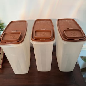 Vintage Tupperware Modular Mates Brown Lid Pantry Containers Set of 3 Retro Kitchen Storage