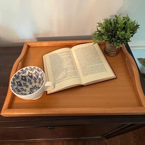 Vintage Wood Serving Tray, 14 x 19.5 Rectangular Breakfast Tray, Honey Wood Ottoman Tray, Cottage Coffee Table Decor, Wooden Display Tray