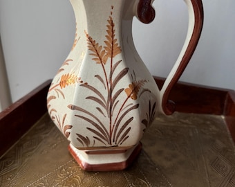 Jarra de trigo italiana vintage pintada a mano, hexagonal, de cerámica, APT Italia