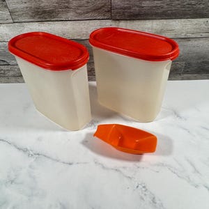 Vintage Tupperware Modular Mates Set of 2 Pantry Containers with Orange ORNA Scoop