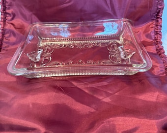 Bandeja para aperitivos Heritage Clear de vidrio Federal Glass vintage - Plato rectangular con asa para apio - Servicio de vidrio estilo Depression Glass con patrón de volutas victorianas