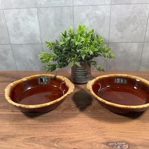Set di 2 pirofile rotonde da gratin vintage Hull Pottery marroni / Pirofile piccole da forno anni '70 stile Mid Century House n Garden / Stile moderno rustico