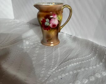 Antique Royal Bayreuth Rose Creamer | Shaded Brown Porcelain Pitcher | Blue Mark Bavaria 1902-1920 | Victorian Floral Decor