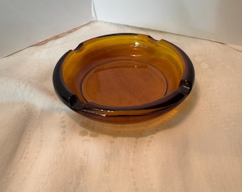 Cenicero vintage de cristal ámbar de 15 cm - Recipiente redondo estilo mediados de siglo - Plato decorativo retro