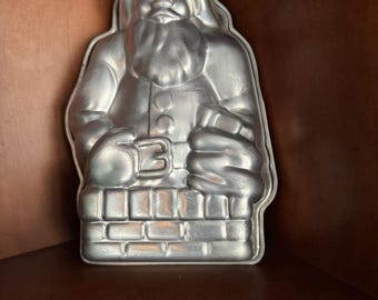 Vintage Santa in Chimney 3D Cake Mold Aluminum Two Piece Stand Up Christmas Pan