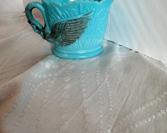 Vintage Westmoreland blauw melkglas zwaan creamer lisdodde rietpatroon figuur