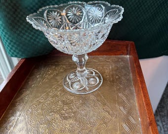 Antique Imperial Glass Ohio Hobstar and Arches Compote Clear EAPG Ruffled 6x7 Bowl
