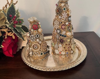 Handgemaakte sieraden kerstboom paar gouden strass parel kostuumsieraden bomen