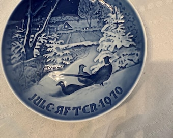Vintage Bing & Grondahl-kerstbord uit 1970 Fazanten in de sneeuw, Denemarken B en G