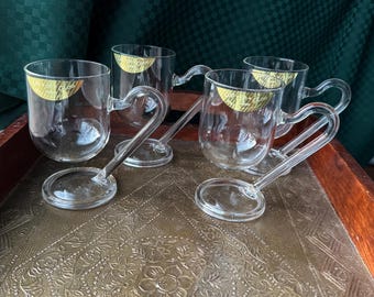 Juego de 4 tazas de cristal vintage New Hario Japan, hechas a mano, resistentes al calor y con base.