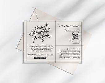 Business Thank Card Digital Template Canva Design Customer Appreciation Salon Beauty Professional Discount Offer Qr Code Contact Information