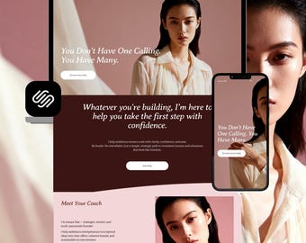 Squarespace Website Template Bundle, Multi-Passionate Coach Digital Branding Kit, Feminine Business Site Design, Canva Social Media Pack
