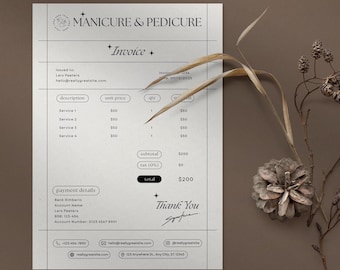 Manicure Invoice Template Nail Salon Document Editable Beauty Professional Design Y2k Aesthetic Minimal Style Technician Business