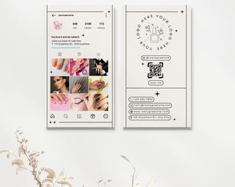 Instagram Business Card Template Canva Digital Design Editable Beauty Customizable Salon Marketing Social Media Contact Nail Technician