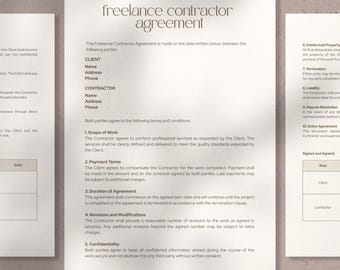 Freelance Contract Template Digital Download Legal Document Business Agreement Service Contract Customizable Form Professional Template