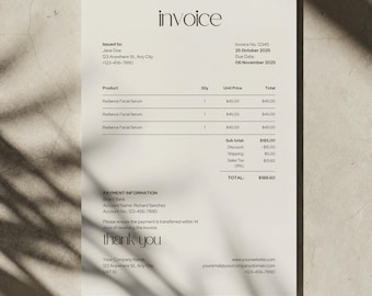 Minimalist Invoice Template Canva Design Professional Billing Document Editable Layout Clean Financial Printable Business Receipt Neutral
