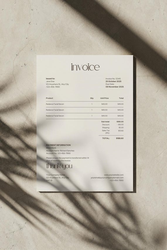 Minimalist Invoice Template Canva Design Professional Billing Document Editable Layout Clean Financial Printable Business Receipt Neutral