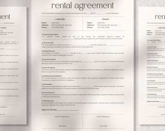 Rental Agreement Template Lease Document Editable Contract Landlord Tenant Property Form Customizable Digital Pdf Professional Printable