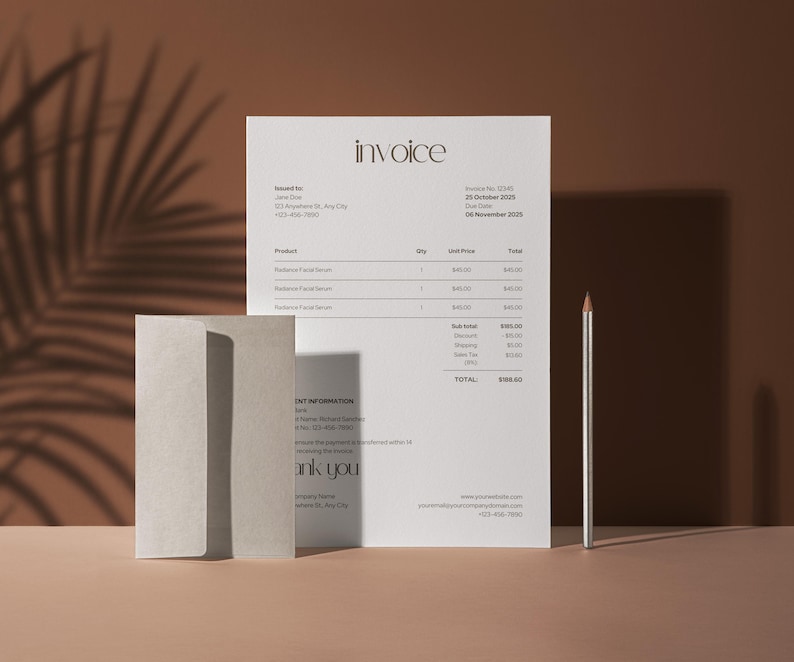 Minimalist Invoice Template Professional Billing Document Clean Design Layout Business Financial Solution Editable Canva Format Digital Receipt Template Client Information Section Payment Details Area Company Branding Space Neutral