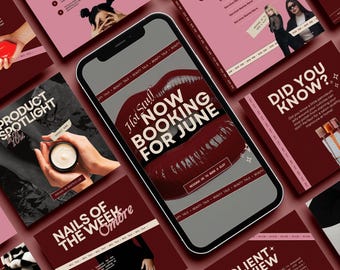 Beauty Instagram Template Y2k Design Social Media Content Creator Marketing Kit Burgundy Aesthetic Story Layout Salon Promotion Red Wine