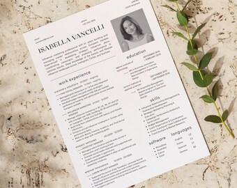 Minimalist Resume Template Professional Design Curriculum Vitae Editable Format Canva Compatible Modern Style Ats Friendly Job Application