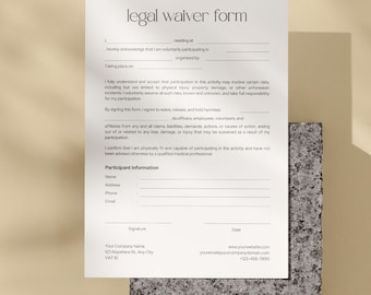 Digital Waiver Template Liability Release Form Editable Legal Document Business Protection Consent Photography Design Modern Minimal Canva