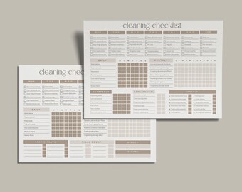 Digital Cleaning Checklist Bundle Template Customizable Schedule Planner Minimalist Design Neutral Aesthetic Home Organization System Adhd