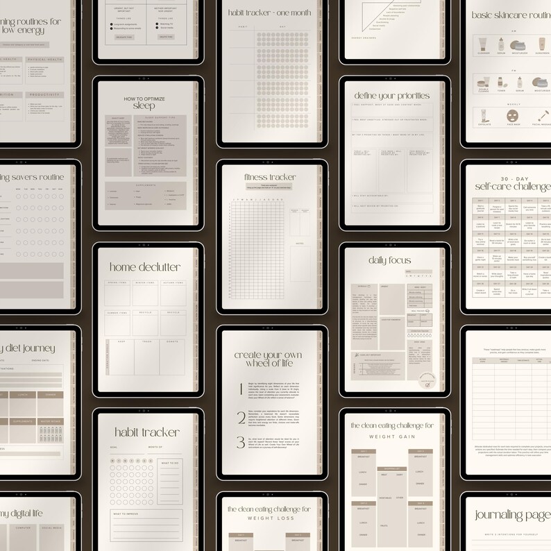 Complete Planning System Digital Life Organizer Productivity Enhancement Tool Daily Schedule Templates Weekly Overview Layouts Monthly Calendar Pages Goal Setting Worksheets Habit Formation Trackers Mental Health Resources Financial