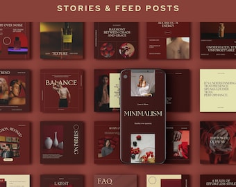Instagram Canva Template Burgundy Social Media Kit Digital Content Creator Bundle Story Post Gold Instagram Design Business Marketing
