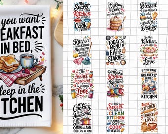 Kitchen Towel PNG Bundle | Funny Kitchen Quotes PNG | Baking & Cooking Sublimation Designs | Pot Holder and Kitchen Decor PNG