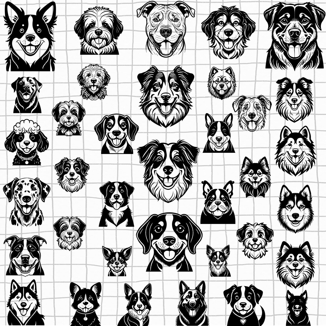 Dog Heads SVG Bundle File, All Breeds Collection, Dog Clipart for ...
