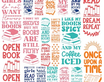 Romantasy Reader Bundle, Dark Romance Book Quotes Png, BookTok Fantasy Reader Png for Cricut, Floral Bookish Designs, Spicy Book Lover Png